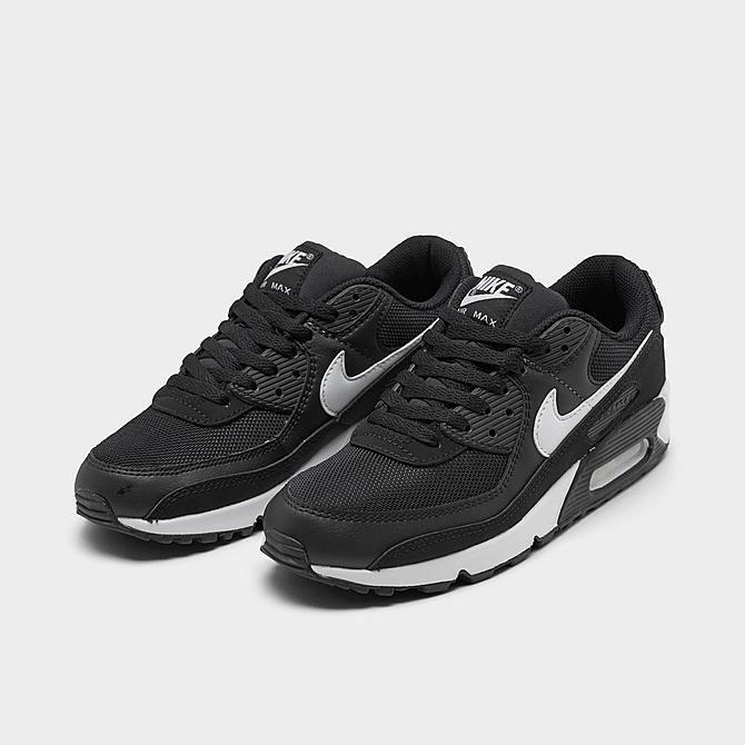 Three Quarter view of Women's Nike Air Max 90 Casual Shoes in Black/White/Black Click to zoom