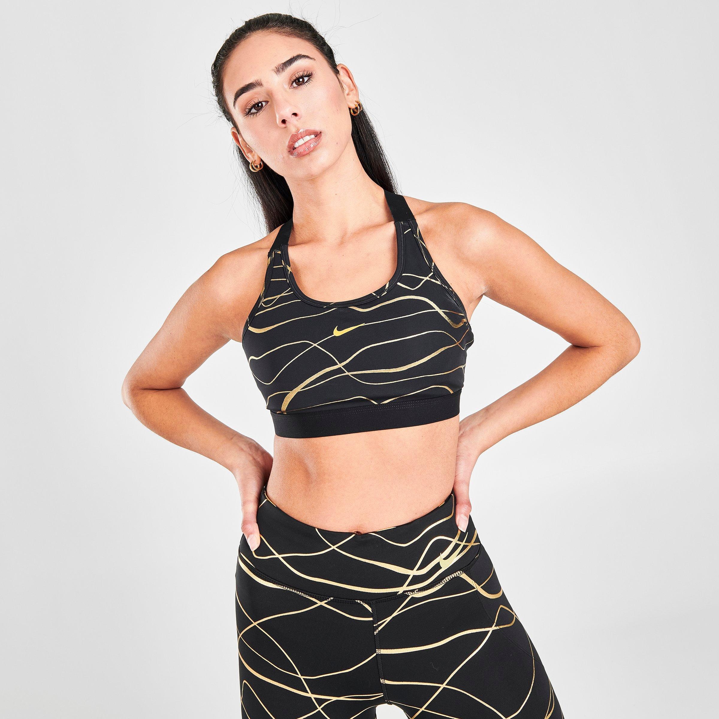 nike training medium support swoosh bra in black sparkle print