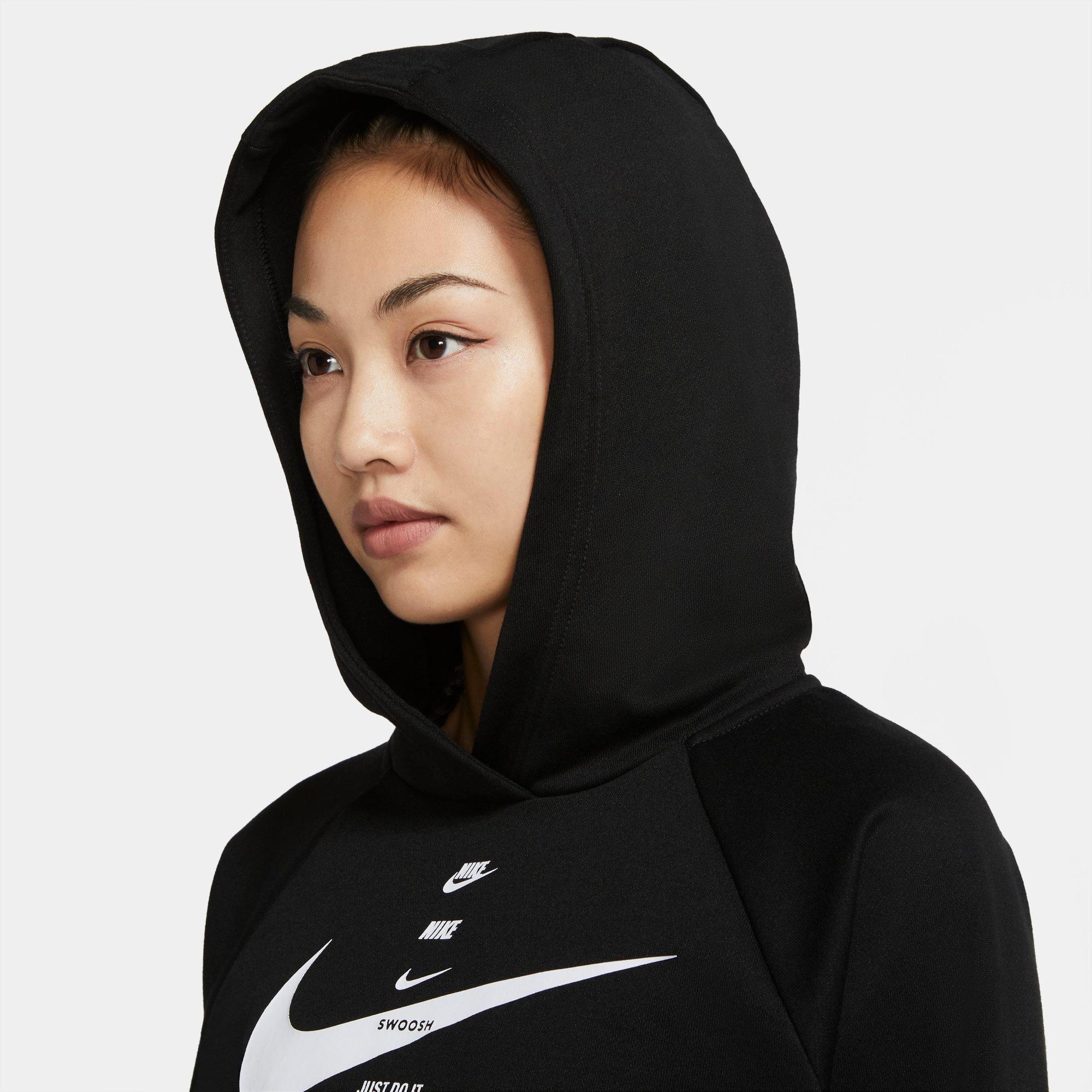 nike club black swoosh logo hoodie women's