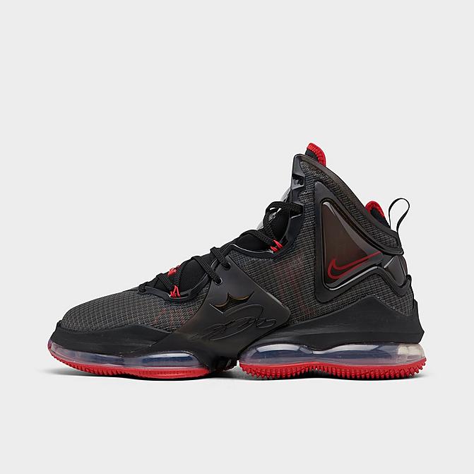 Right view of Nike LeBron 19 Basketball Shoes in Black/Black/University Red Click to zoom