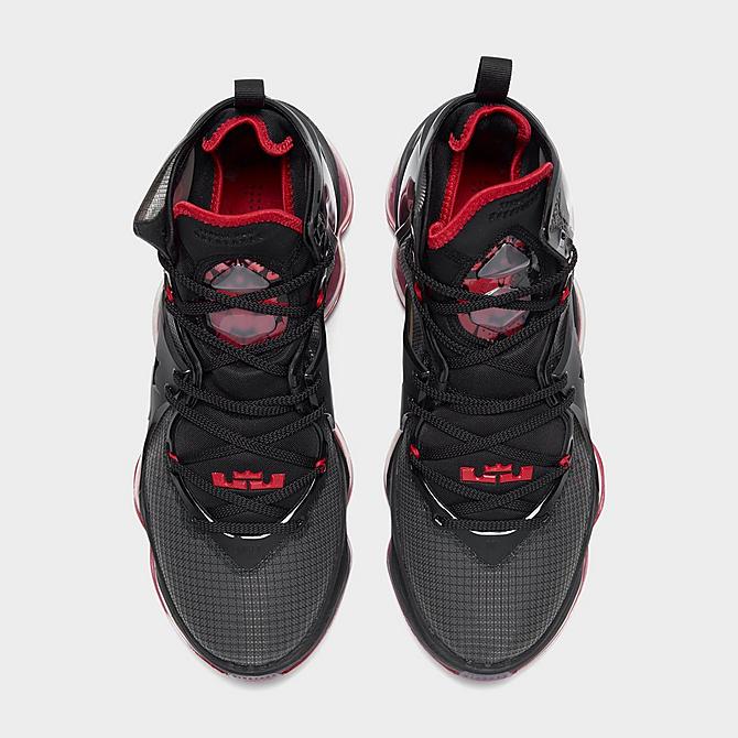 Back view of Nike LeBron 19 Basketball Shoes in Black/Black/University Red Click to zoom