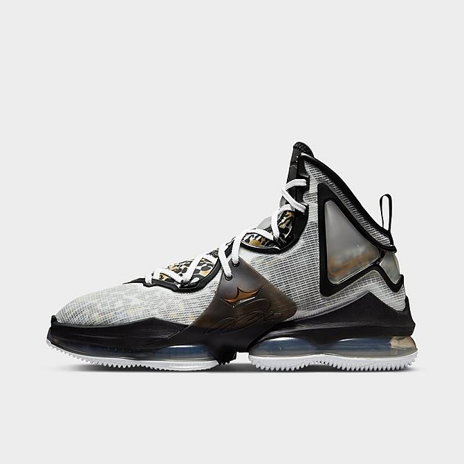 Right view of Nike LeBron 19 Basketball Shoes in White/Metallic Gold/Black Click to zoom