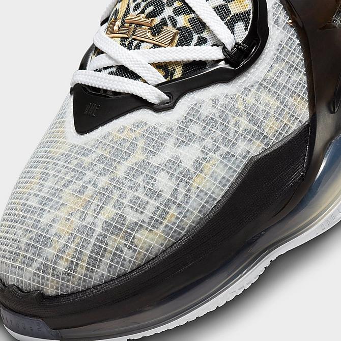 Front view of Nike LeBron 19 Basketball Shoes in White/Metallic Gold/Black Click to zoom