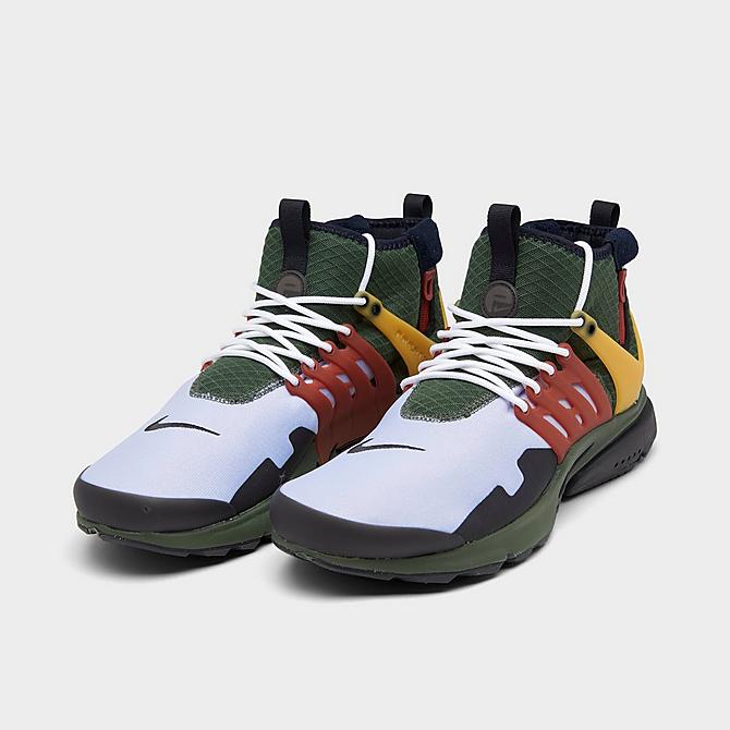 Three Quarter view of Men's Nike Air Presto Mid Utility Casual Shoes in Carbon Green/Black/Ghost/Pollen/Redstone Click to zoom