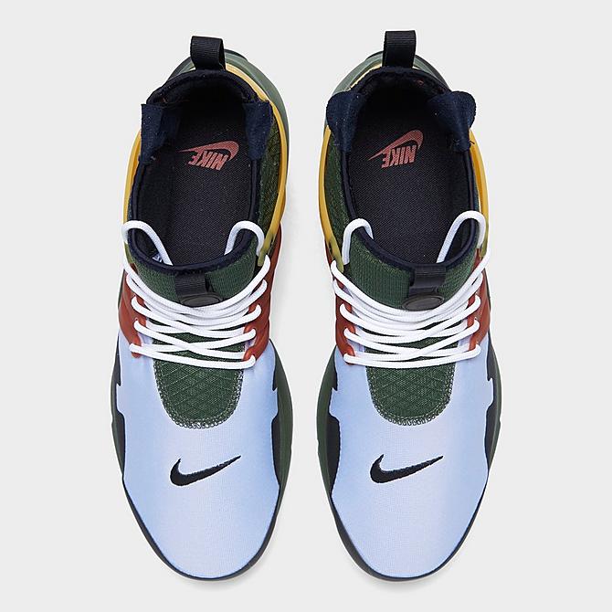 Back view of Men's Nike Air Presto Mid Utility Casual Shoes in Carbon Green/Black/Ghost/Pollen/Redstone Click to zoom