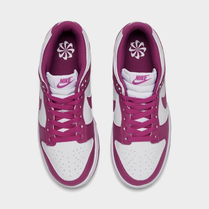 Back view of Women's Nike Dunk Low Next Nature Casual Shoes in White/Hot Fuchsia Click to zoom