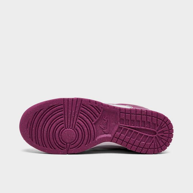 Bottom view of Women's Nike Dunk Low Next Nature Casual Shoes in White/Hot Fuchsia Click to zoom