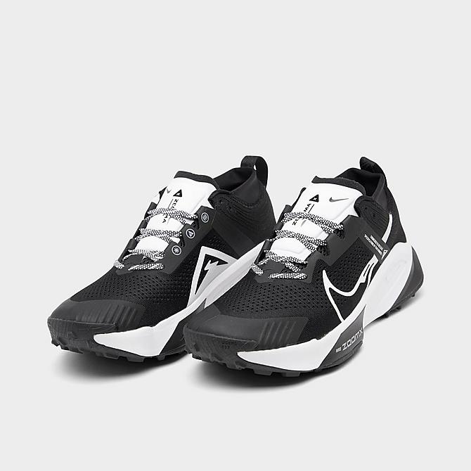 Three Quarter view of Men's Nike ZoomX Zegama Trail Running Shoes in Black/White Click to zoom
