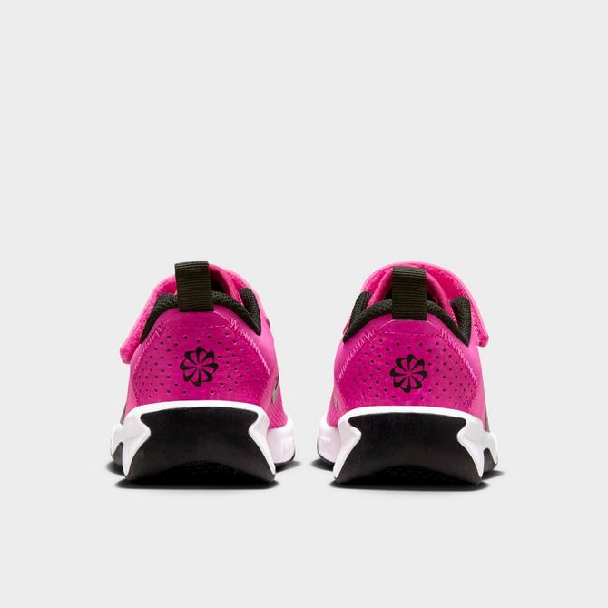 Left view of Little Kids' Nike Omni Multi-Court Stretch Lace Casual Shoes in Laser Fuchsia/White/Black Click to zoom