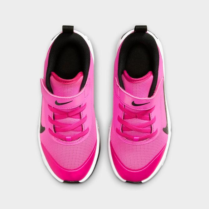 Back view of Little Kids' Nike Omni Multi-Court Stretch Lace Casual Shoes in Laser Fuchsia/White/Black Click to zoom