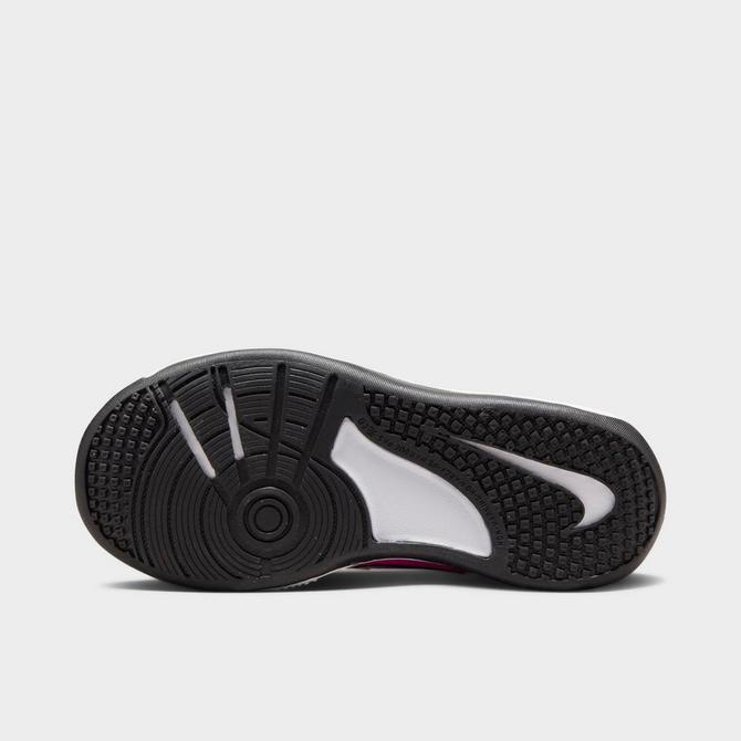 Bottom view of Little Kids' Nike Omni Multi-Court Stretch Lace Casual Shoes in Laser Fuchsia/White/Black Click to zoom