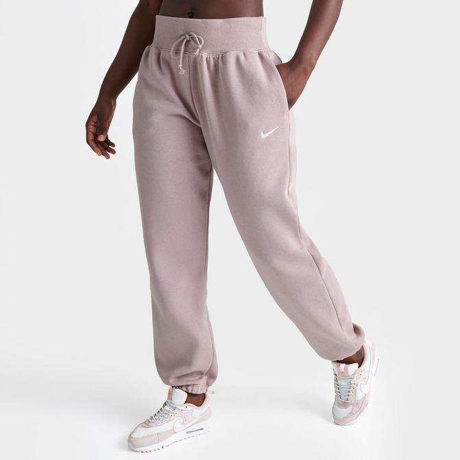 Nike mini swoosh high rise wide leg joggers in grey and sail