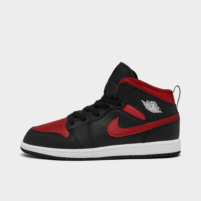 Right view of Little Kids' Air Jordan Retro 1 Mid Casual Shoes in Black/Summit White/Varsity Red Click to zoom