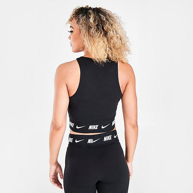 Back Right view of Women's Nike Sportswear Tape Crop Top in Black Click to zoom