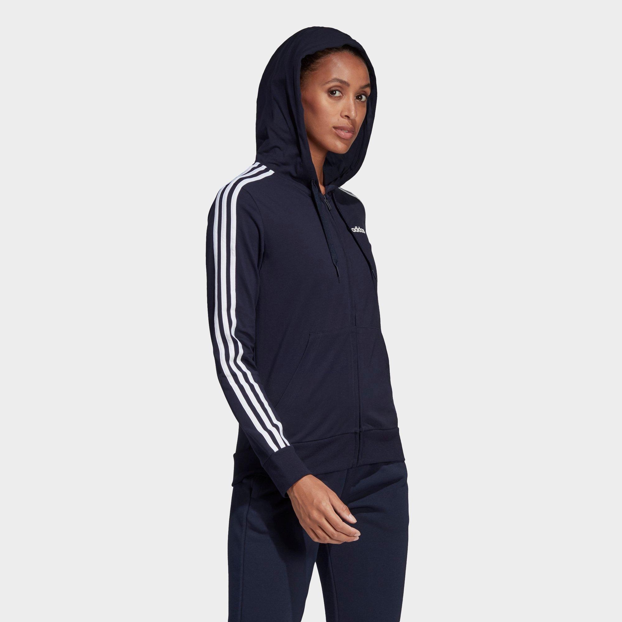 adidas 3 stripe zip hoodie women's