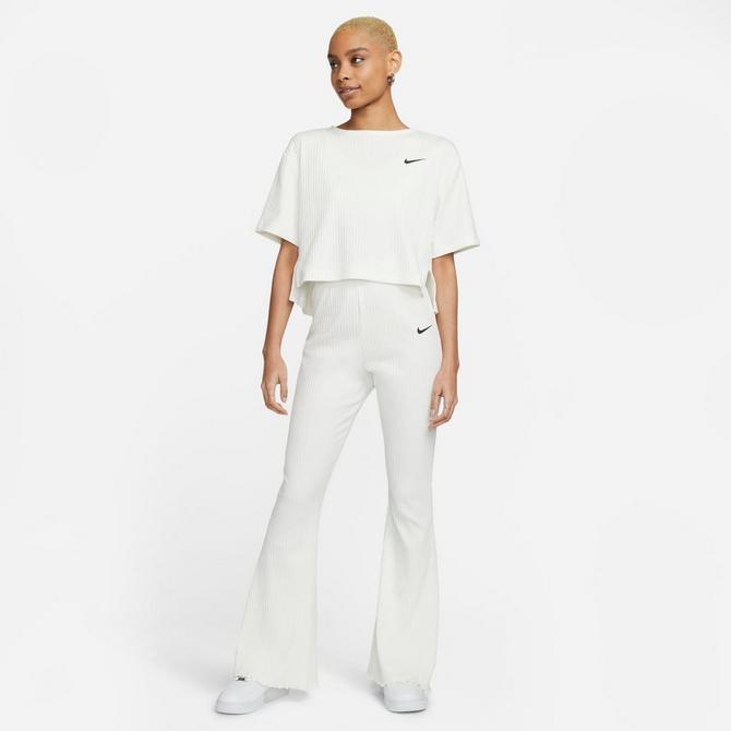 Nike mini swoosh high rise wide leg joggers in sail white