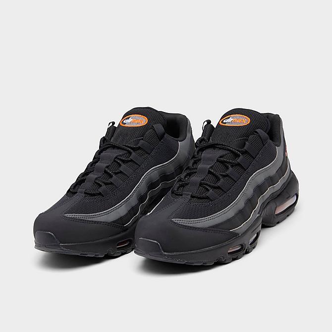 Three Quarter view of Men's Nike Air Max 95 Casual Shoes in Black/Safety Orange/Iron Grey/White Click to zoom