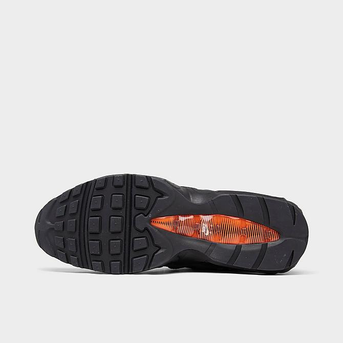 Bottom view of Men's Nike Air Max 95 Casual Shoes in Black/Safety Orange/Iron Grey/White Click to zoom