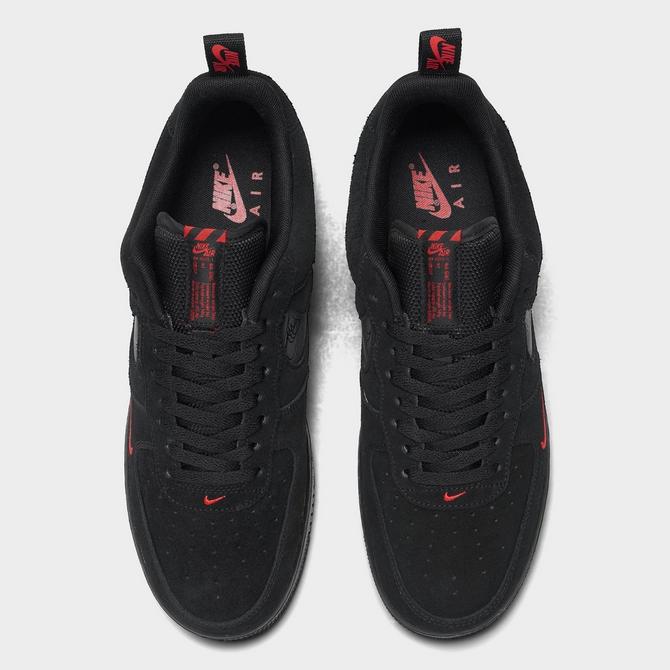 Air force 1 shop black suede red tag