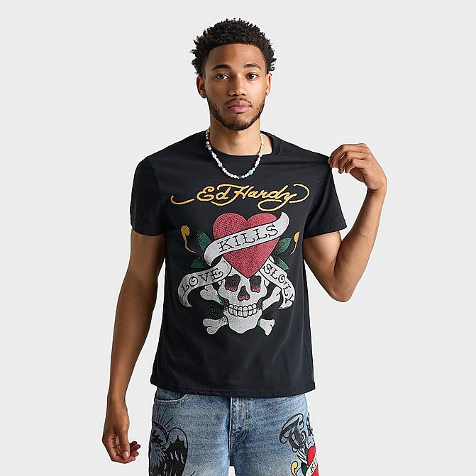 Men's Ed Hardy Love Kills Slowly Rhinestone Skull T-Shirt Men's Ed Hardy Love Kills Slowly Rhinestone Skull T-Shirt