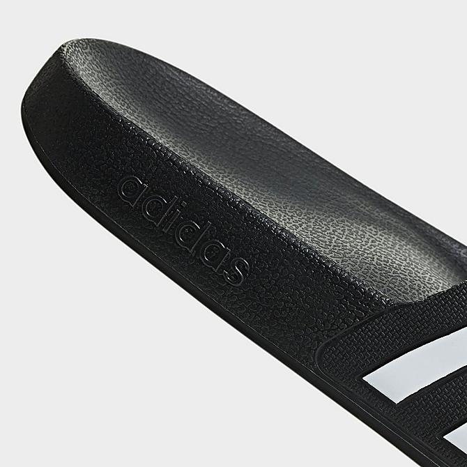 Front view of Women's adidas Originals Adilette Aqua Slide Sandals in Black/White Click to zoom