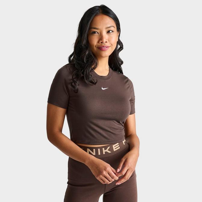 Nike Sportswear Essentials Women's Brown Short Sleeve Cut-Out Top