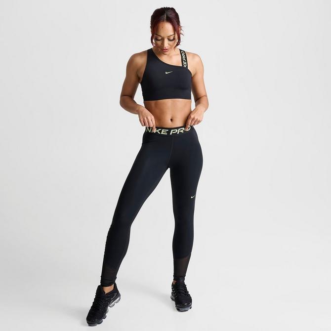 Women's Black Nike Pro Training Leggings Mesh Mini Swoosh