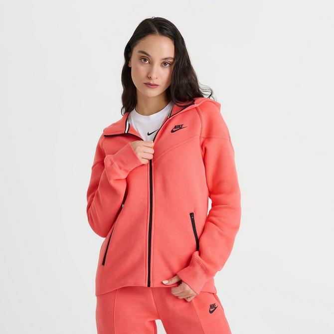 [angle] view of Women's Nike Sportswear Tech Fleece Windrunner Full-Zip Hoodie in Magic Ember/Black Click to zoom