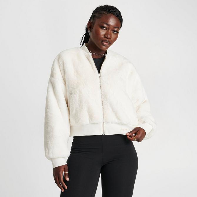 White Faux Fur Reversible Bomber Jacket