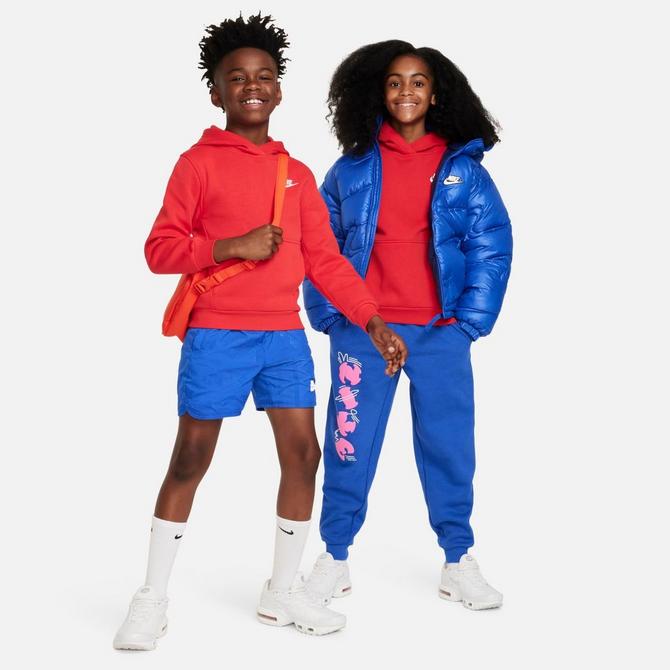 [angle] view of Kids' Nike Sportswear Club Fleece Pullover Hoodie in University Red/White Click to zoom