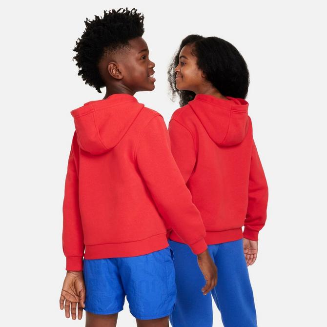 [angle] view of Kids' Nike Sportswear Club Fleece Pullover Hoodie in University Red/White Click to zoom