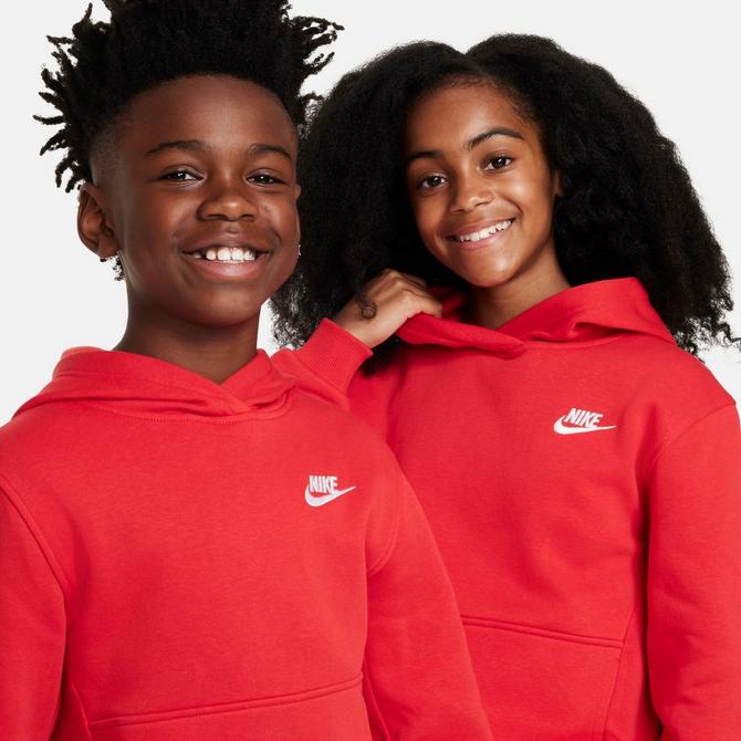 [angle] view of Kids' Nike Sportswear Club Fleece Pullover Hoodie in University Red/White Click to zoom