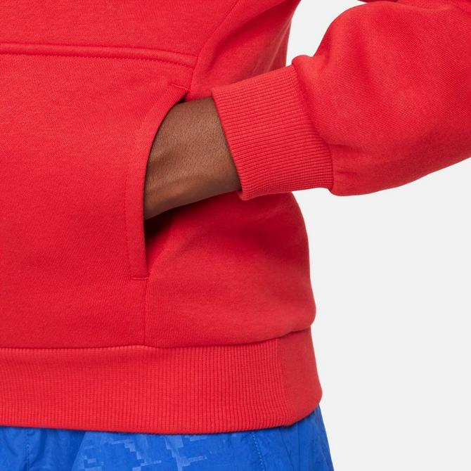 [angle] view of Kids' Nike Sportswear Club Fleece Pullover Hoodie in University Red/White Click to zoom