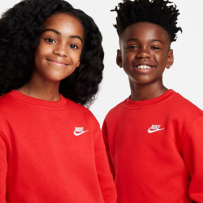 [angle] view of Kids' Nike Sportswear Club Fleece Sweatshirt in University Red/White Click to zoom