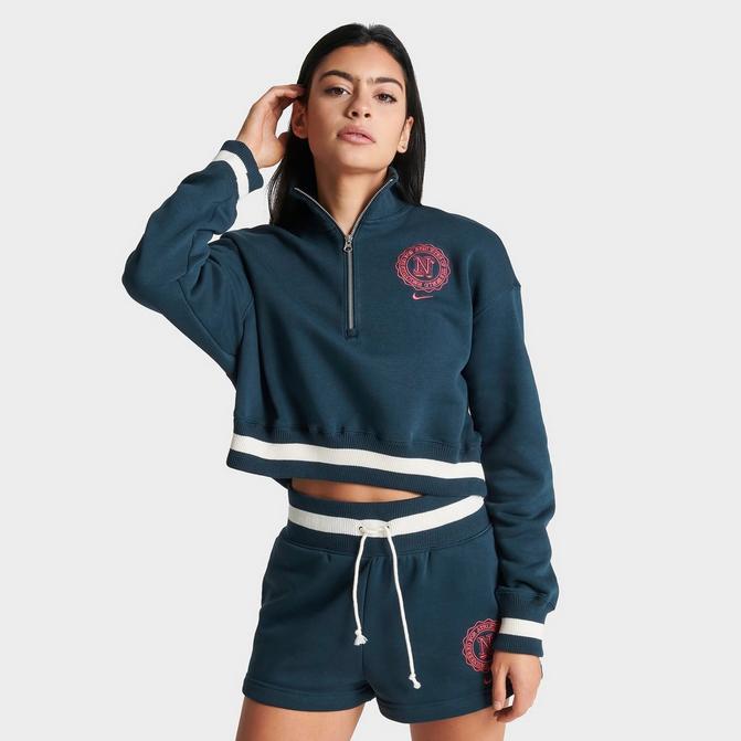 Nike Women's Sportswear Phoenix Fleece Oversized Half-Zip Crop Sweatshirt in Grey/Dark Grey Heather Size 2XL | Cotton/Polyester/Fleece