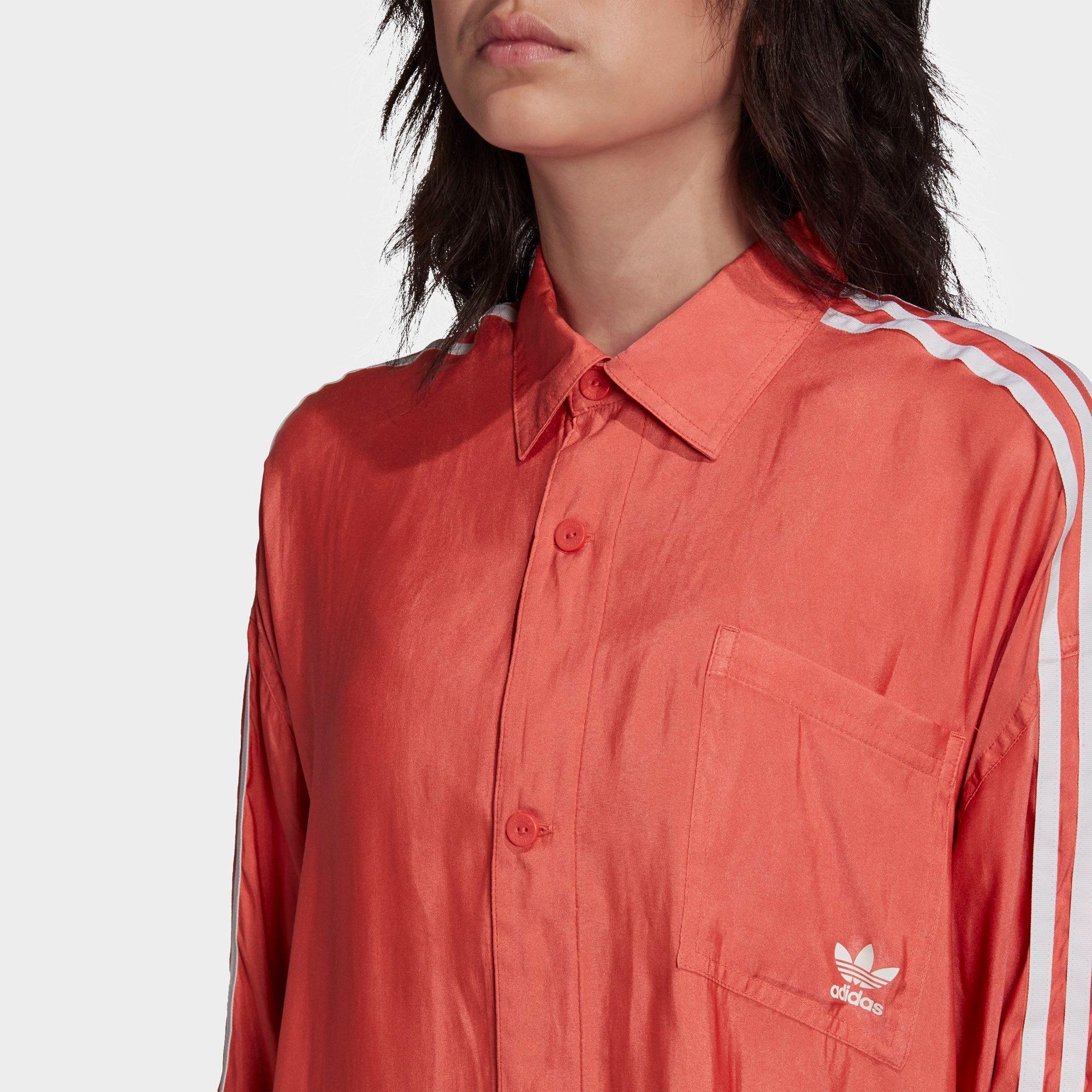 red satin button up shirt