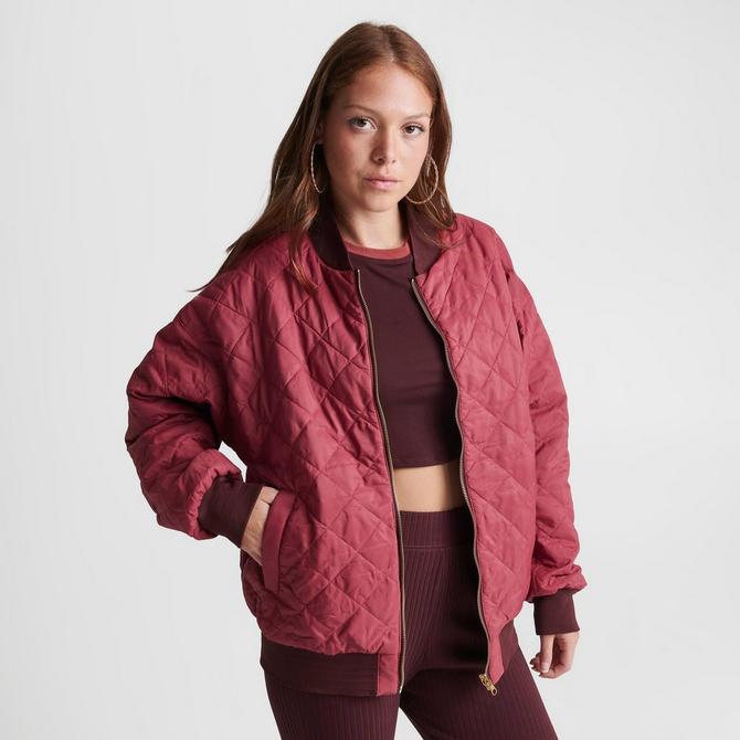 New! Nike Sportswear Sherpa Burgundy Faux Fur Bomber Jacket Women's Small S  