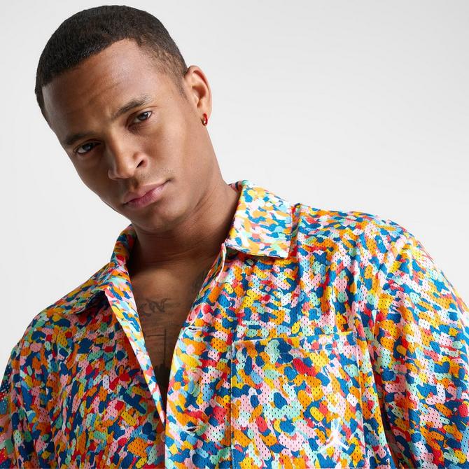 Men s Jordan Essentials Allover Print Button Down Poolside Top