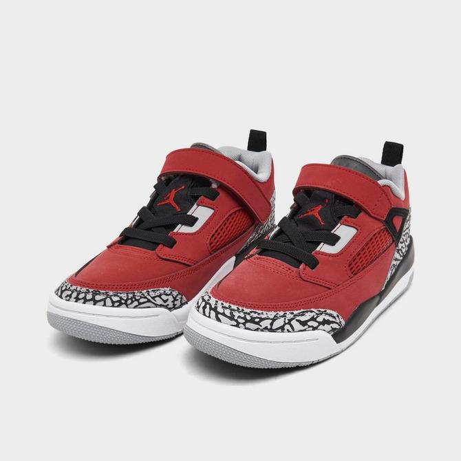 Three Quarter view of Little Kids' Jordan Spizike Low Casual Shoes in Gym Red/Black/Wolf Grey/Cool Grey Click to zoom
