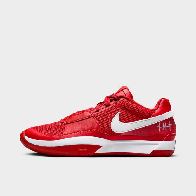 Red and white basketball shoes on sale