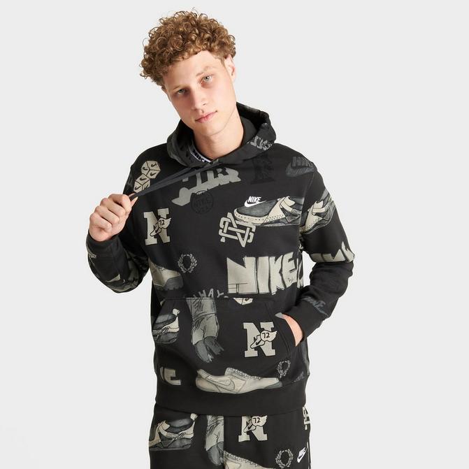 Nike Men's Sportswear Club All Over Print Pullover Hoodie, Black, Size: Small, Fleece/Polyester/Cotton