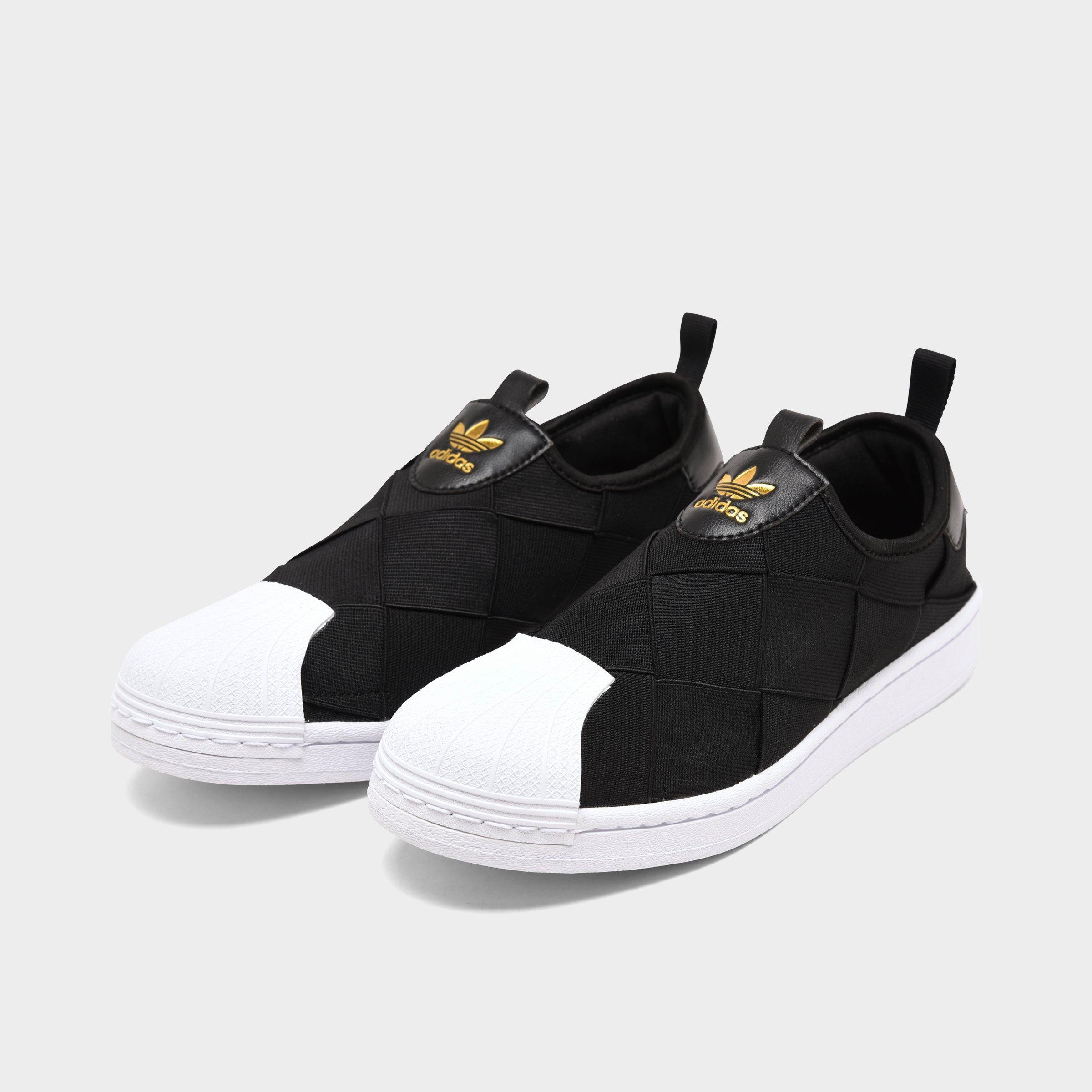 adidas originals superstar slip on sneakers in black and white