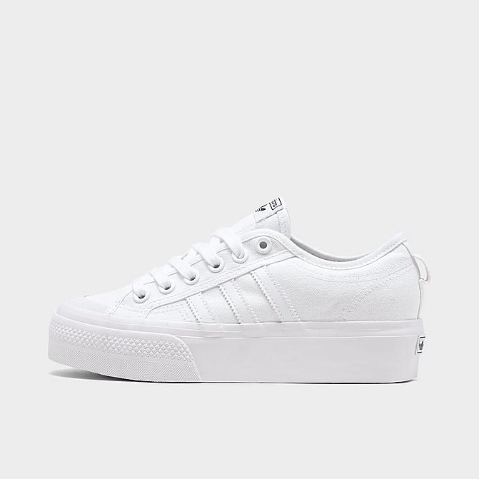Right view of Women's adidas Originals Nizza Platform Casual Shoes in White/White Click to zoom