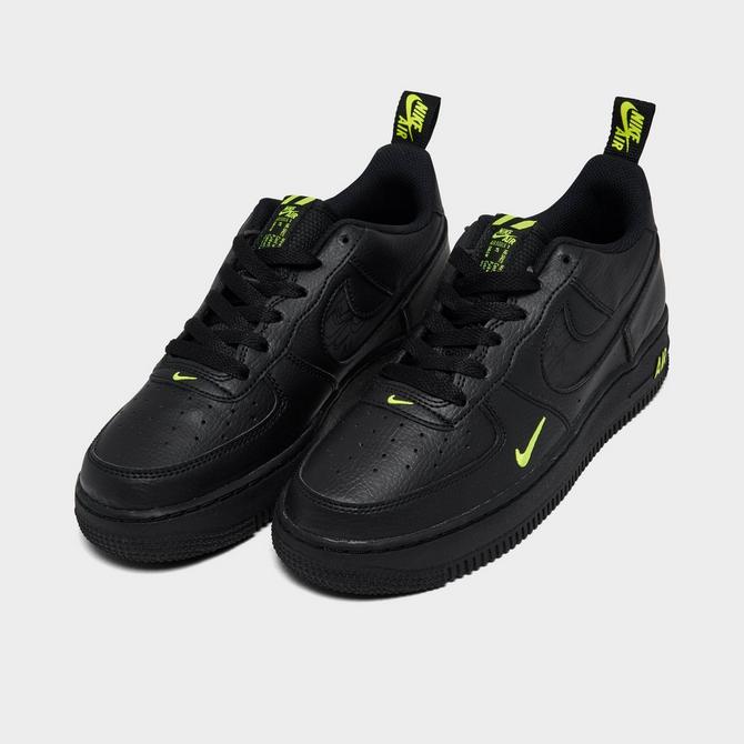 Nike Big Kids' Air Force 1 LV8 Glow Swoosh Casual Shoes in Black/Black Size 7.0 | Leather