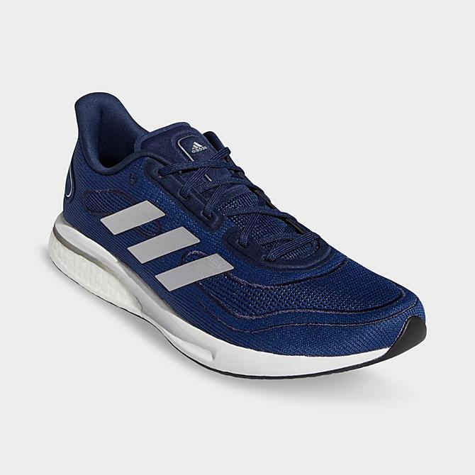 Three Quarter view of Men's adidas Supernova Running Shoes in Collegiate Navy/Silver Metallic/Core Black Click to zoom