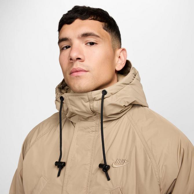 [angle] view of Men's Nike Sportswear Club Fleece Therma-FIT Parka in Khaki/Khaki/Black/White Click to zoom