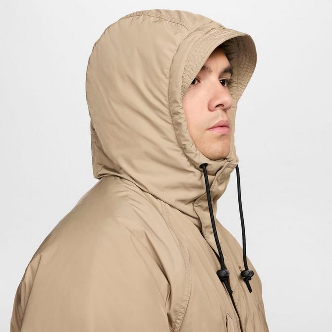 [angle] view of Men's Nike Sportswear Club Fleece Therma-FIT Parka in Khaki/Khaki/Black/White Click to zoom