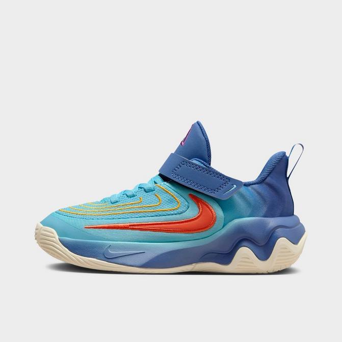 Right view of Little Kids' Nike Giannis Immortality 4 Stretch Lace Basketball Shoes in Denim Turquoise/Mystic Navy/University Gold/Cosmic Clay Click to zoom