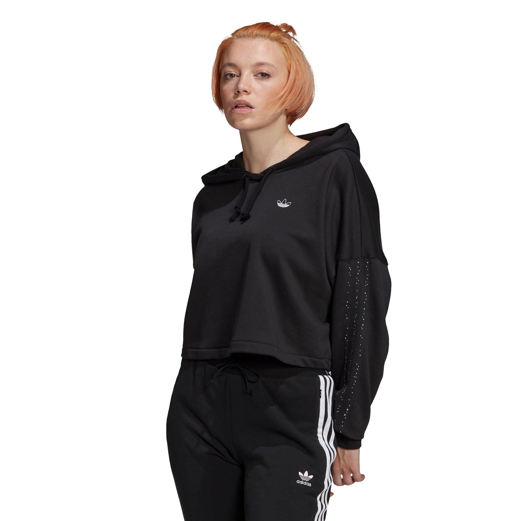 adidas originals adicolor three stripe cropped hoodie in black