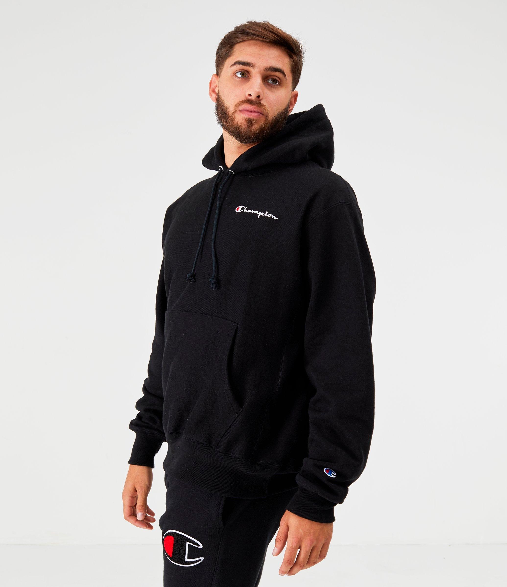 champion reverse weave small logo black hoodie